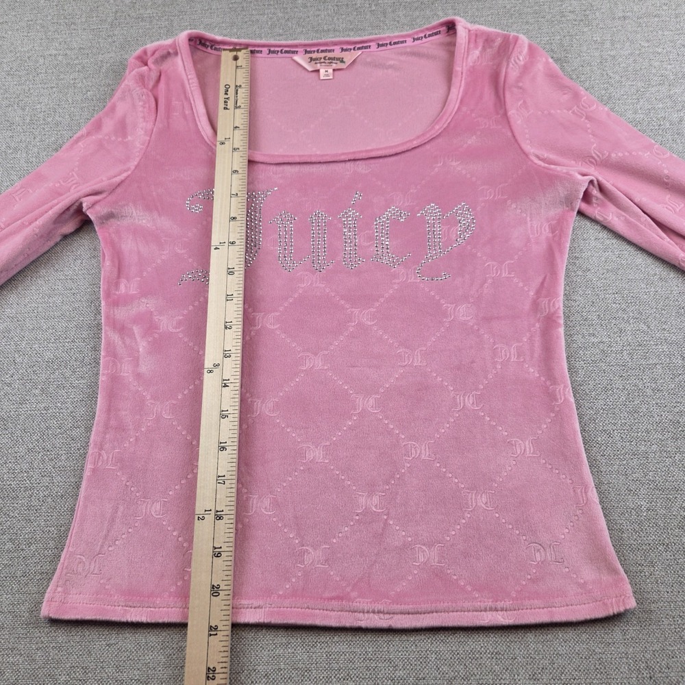 Juicy Couture Pink Velour Top Women's Medium Long Sleeve Sleepwear Rhinestones - Picture 9 of 10